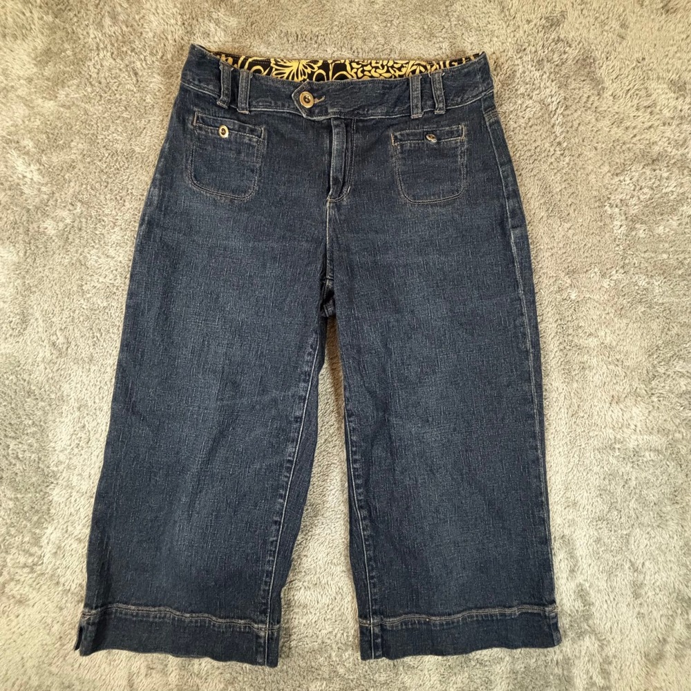 Style & Co Womens Dark Wash Denim Capri Crop Pants Size 12 Wide Leg Stretch